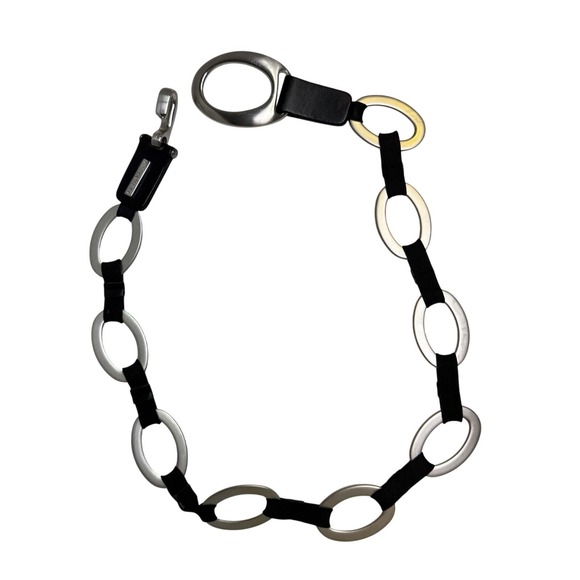 Vintage Suzi Roher Women's Medium Black Metal O-Ring Belt Leather & Elastic 36 - Picture 2 of 7